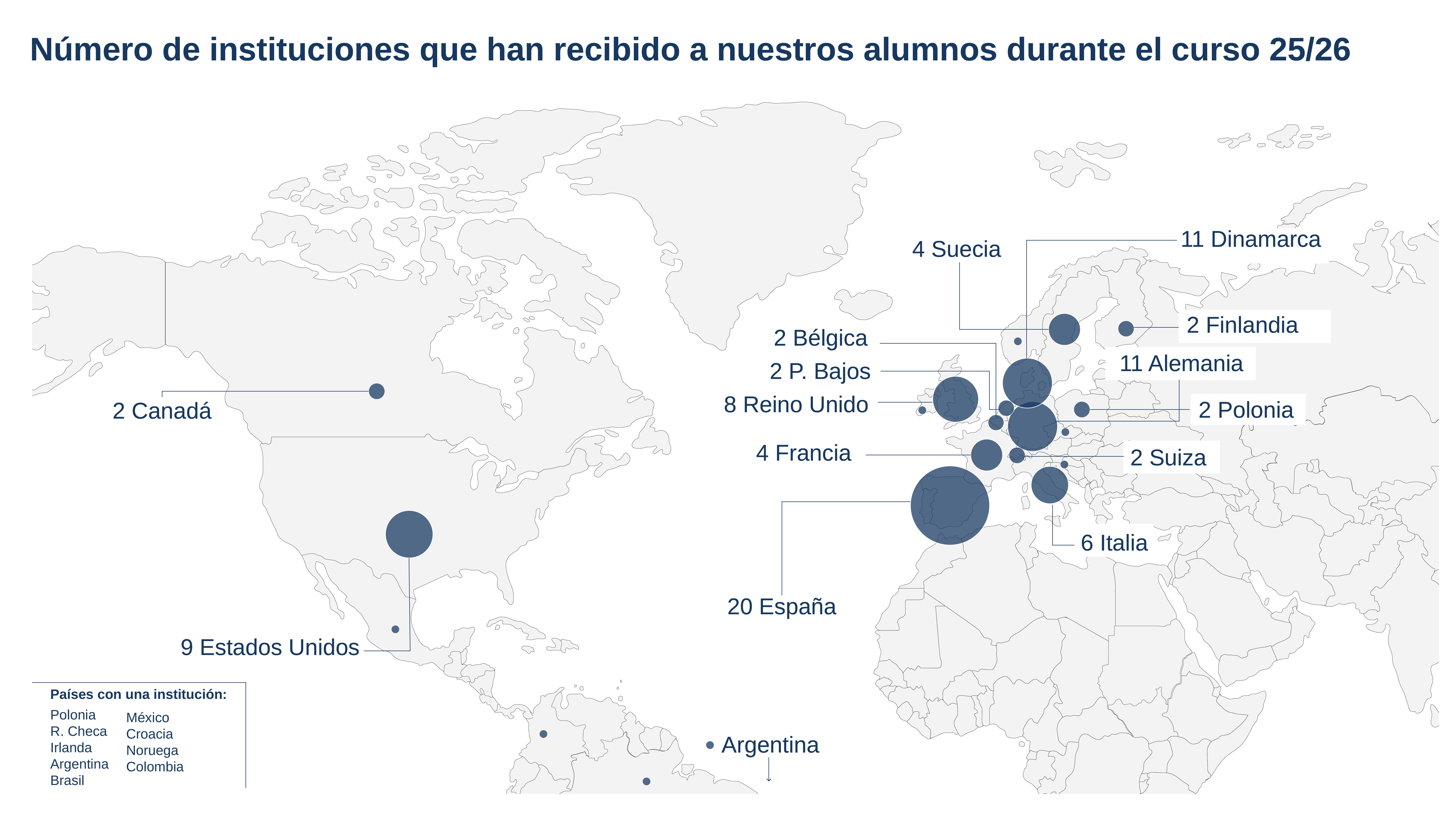 Mapa de alumnos distribuidos por países en el curso 25/26